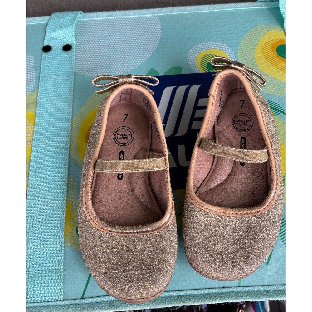 Wonder Nation Girls Gold GlitteWonder Nation Girls Gold Glitter Bow Flats Size 7
